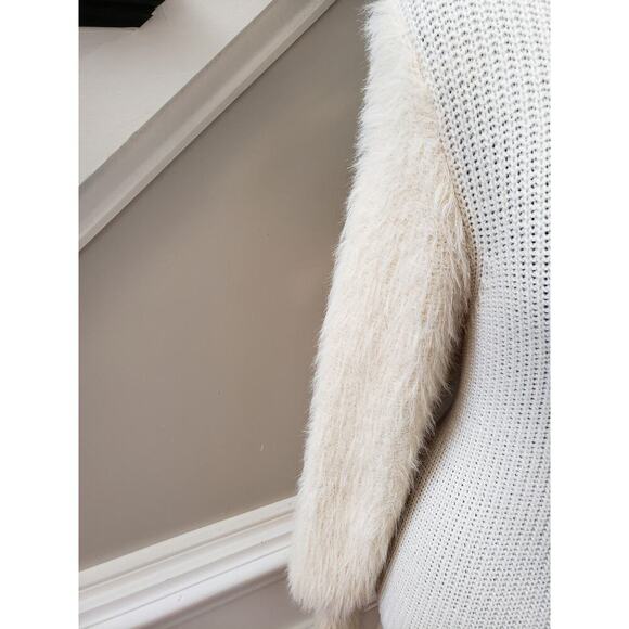 Bump Biddy Sweater Dress Maternity Beige Ribbed Puffy Fur Sleeve Turtleneck LG - Picture 11 of 14